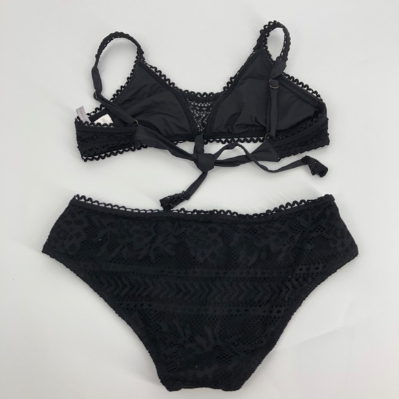 Becca by Rebecca Virtue Swim Two Piece Bikini Set Medium Black Crochet Strappy - Picture 7 of 13